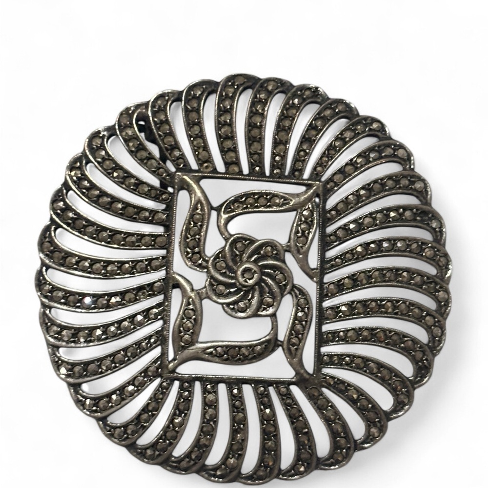 Stunning Sterling Silver Marcasite Art Deco Style Brooch